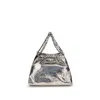 Stella Mccartney Metallic Crackle-effect Falabella Shoulder Bag In Silver
