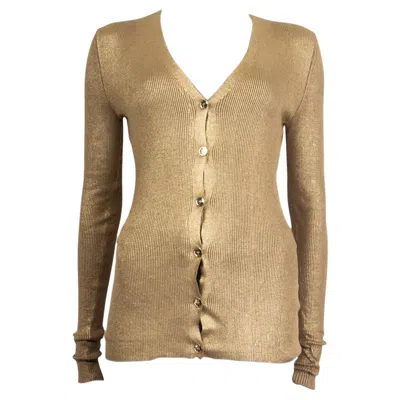 Pre-owned Stella Mccartney Metallic Gold Cotton Ribbed Cardigan Sweater 40 S In Brown