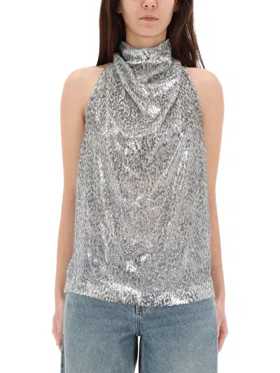 Stella Mccartney Metallic Halter Neck Draped Top In Silver