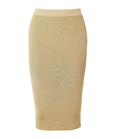 Stella Mccartney Metallic Ribbed-knit Midi Skirt In Neutral