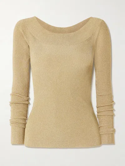 Stella Mccartney Metallic Ribbed-knit Top In Neutral