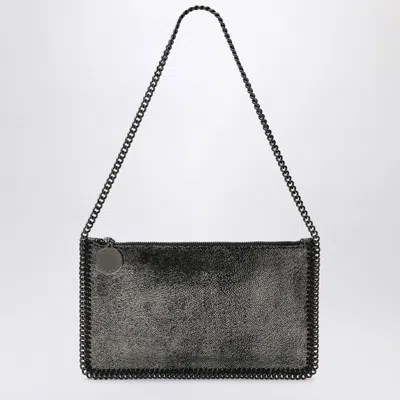 Stella Mccartney Metallic Ruthenium-coloured Wallet Bag With Chain In Black