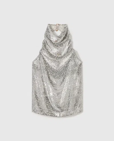 Stella Mccartney Metallic Velvet Halterneck Top In Silver