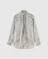 Stella Mccartney Metallic Velvet Tie-nneck Shirt In Silver