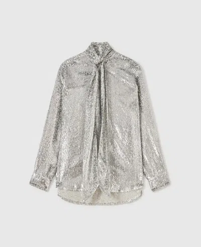 Stella Mccartney Metallic Velvet Tie-nneck Shirt In Silver