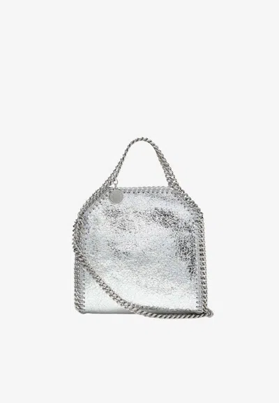 Stella Mccartney Micro Falabella Metallic Tote Bag In Silver