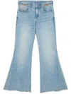 Stella Mccartney Bootcut Distressed Denim Trousers With Gold Stitching In Blau
