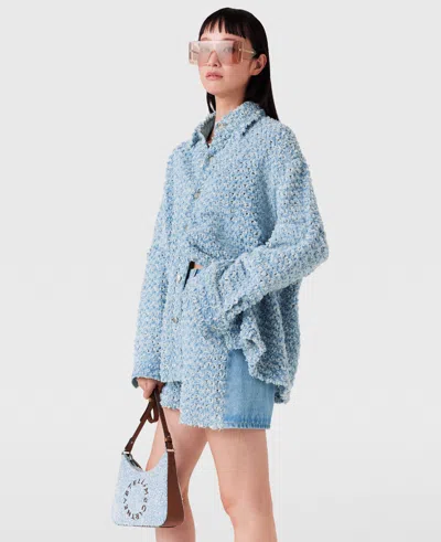 Stella Mccartney Mid-rise Denim Bouclé Shorts In Blue