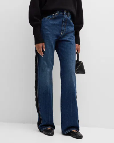 Stella Mccartney Mid-rise Lace-inset Vintage Wash Straight-leg Jeans In Blue Vintag