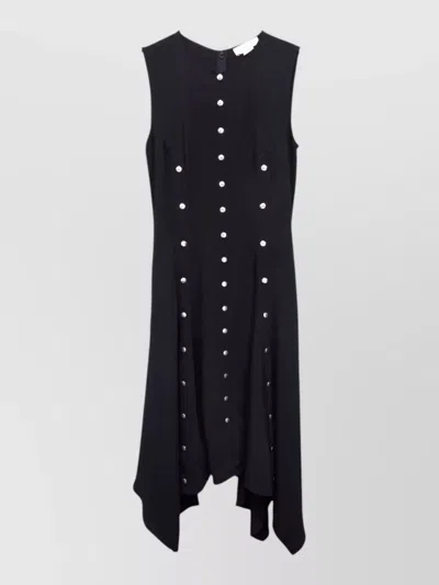 Stella Mccartney Midi Dress Asymmetric Hem Button Detail Sleeveless In Black