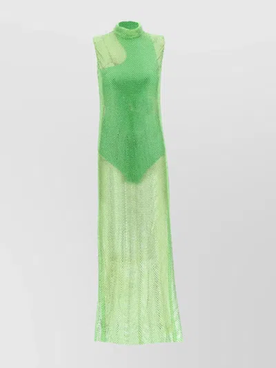 Stella Mccartney Midi Dress Mesh Sequins Embellishments In Green