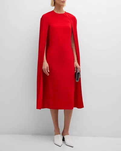 Stella Mccartney Midi Sheath Cape Dress In Lipstick Re