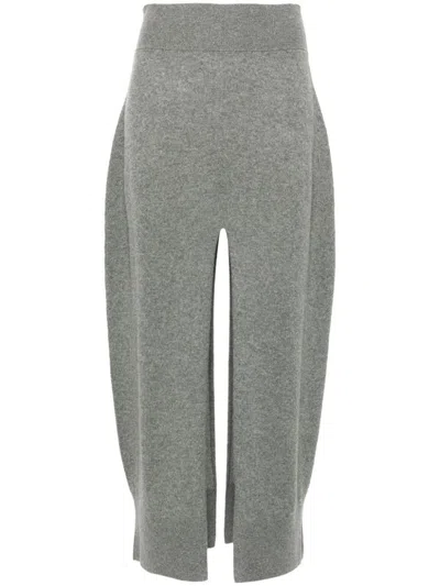 Stella Mccartney Midi Skirt In Cashmere And Wool With Ribbed Design And Slits In Grey