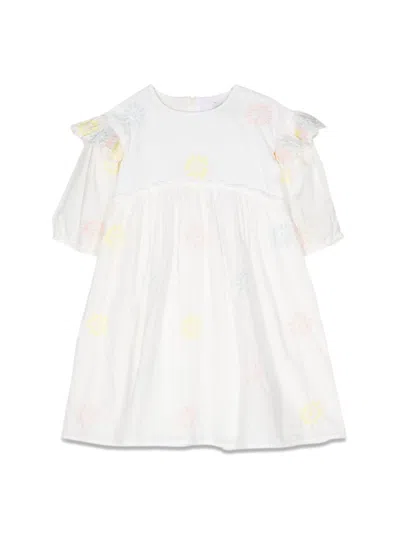 Stella Mccartney Mini 3/4 Sleeve Embroidered Dress For Girls In White