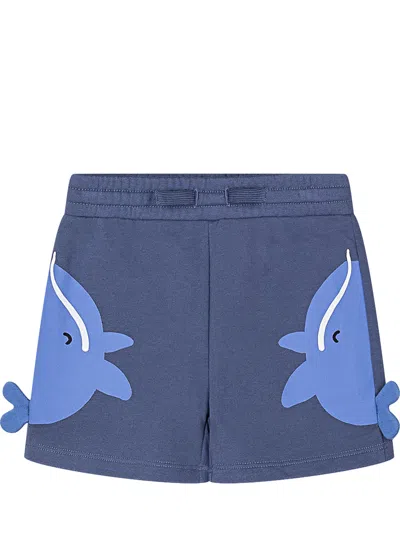 Stella Mccartney Mini Bermuda Shorts With Artistic Print For Kids In Blue