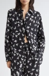 Stella Mccartney Mini Birds Silk Button-up Shirt In Black