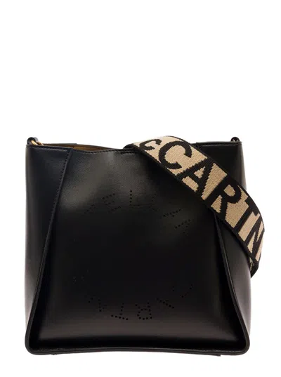 Stella Mccartney Perforated Logo Mini Faux Leather Crossbody Bag In Black