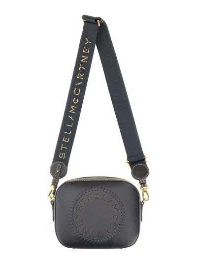 Stella Mccartney Mini Camera Bag With Logo In Blu