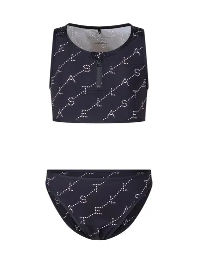 Stella Mccartney Mini Complete Bikini With Stampaint Logo All Over In Black/white