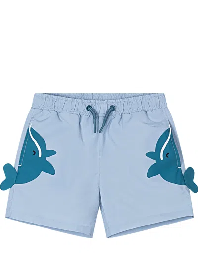 Stella Mccartney Mini Costume Bermuda With Stampaint Balene In Blue