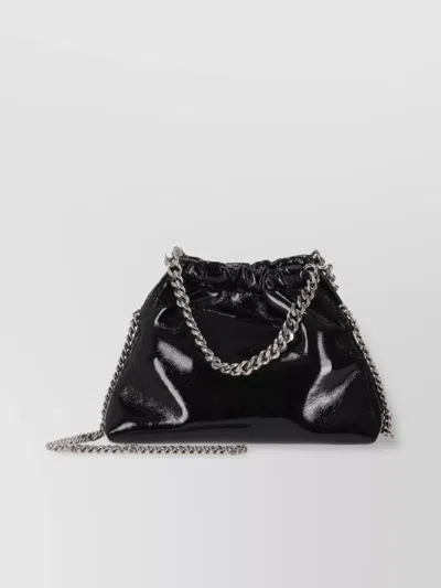 Stella Mccartney Mini Crinkled Patent Drawstring Bag Chain Strap