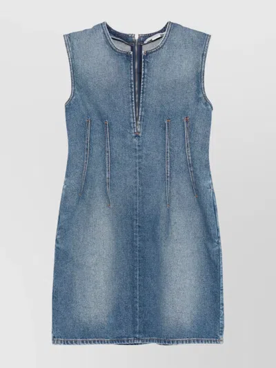 STELLA MCCARTNEY MINI DENIM DRESS WITH ROUND SPLIT NECK