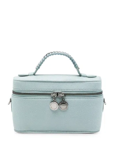 Stella Mccartney Mini Diamond-cut Chain Crossbody Bag With Top Handle, Zip Closure & Logo Charm In Azzurro