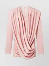 Stella Mccartney Mini Dress With Draped Neckline And Long Sleeves In Neutral