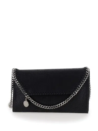 Stella Mccartney 'mini Falabella' Black Crossbody Bag With Logo Charm