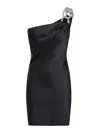 Stella Mccartney Falabella Crystal Chain Double Satin One-shoulder Mini Dress In Black