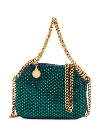 Pre-owned Stella Mccartney Mini Falabella Crystal-embellished Shoulder Bag In Green