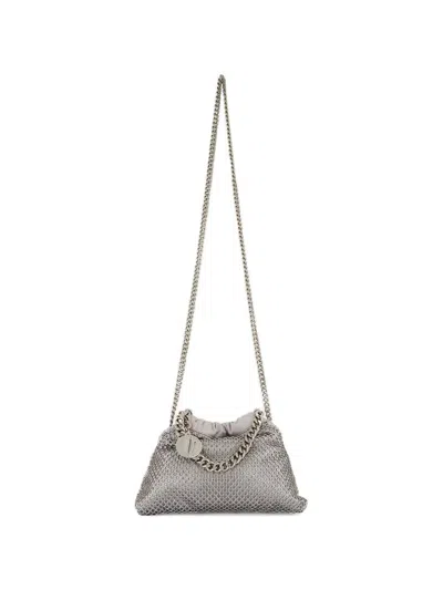 Stella Mccartney Falabella Small Rhinestone Mesh Top Handle Bag In Silver