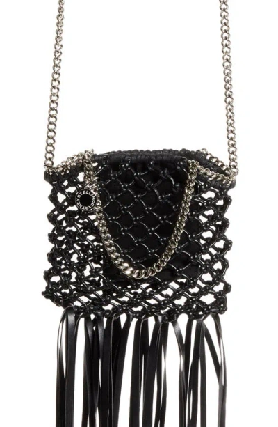 Stella Mccartney Mini Falabella Fringe Faux Leather Crossbody Bag In Black