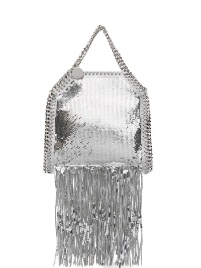 Stella Mccartney Falabella Mini Tote Bag With Fringe In Silver