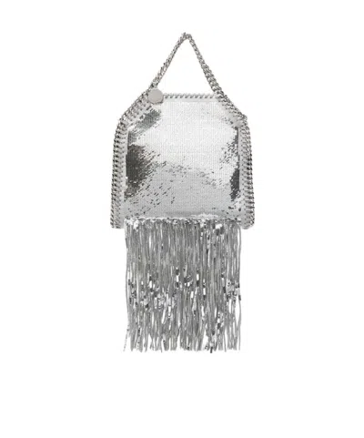 Stella Mccartney Mini Falabella Fringed Tote Bag In Silver