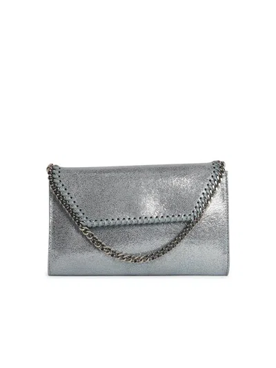 Stella Mccartney 'mini Falabella' Light Blue Vegan Leather Crossbody Bag In Silver