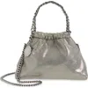 Stella Mccartney Mini Falabella Metallic Faux Leather Drawstring Crossbody Bag In Gray