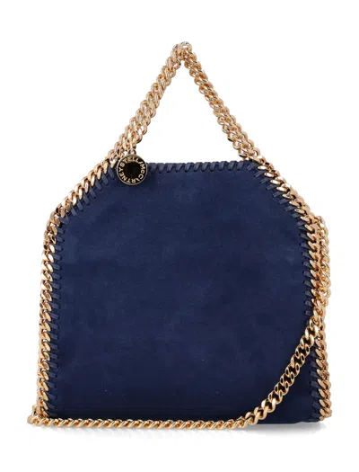 Stella Mccartney Mini Falabella Tote Handbag With Silver Diamond-cut Chain In Blu