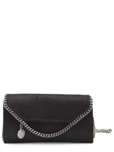 Stella Mccartney Mini Falabella Wallet Crossbody Bag With Chain In Black