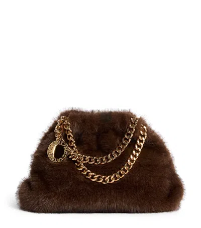 Stella Mccartney Mini Faux Fur Falabella Tote Bag In Brown