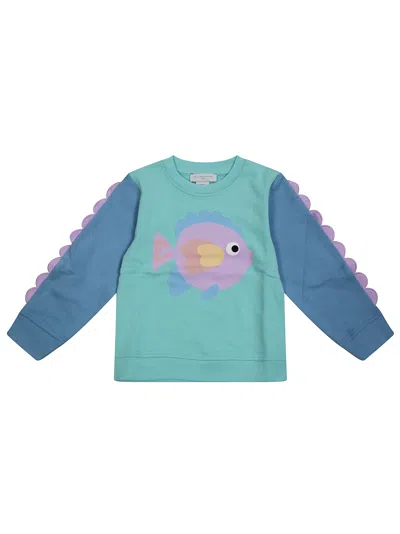 Stella Mccartney Mini Fish Print Crewneck Sweatshirt In Verde