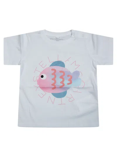 Stella Mccartney Mini Fish Print Short Sleeve T-shirt In Bianco