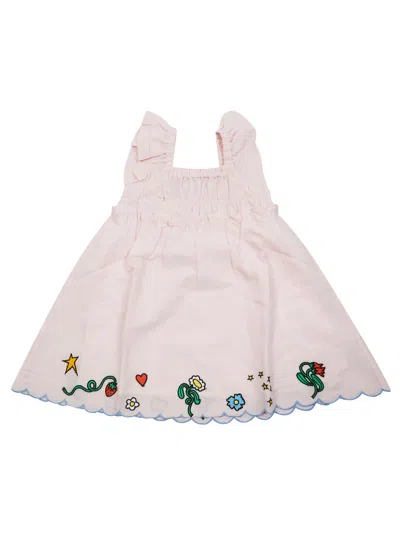 Stella Mccartney Mini Floral Embroidered Dress For Kids In Pink