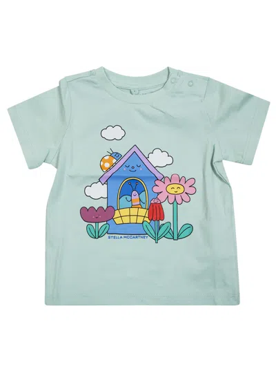 Stella Mccartney Mini Floral Print Short Sleeve T-shirt In Verde