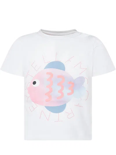Stella Mccartney Mini Graphic T-shirt With Unique Print And Classic Neckline In White