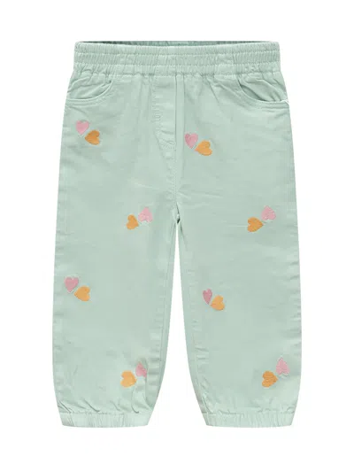 Stella Mccartney Mini Heart Embroidered Trousers In Verdino/embroidery