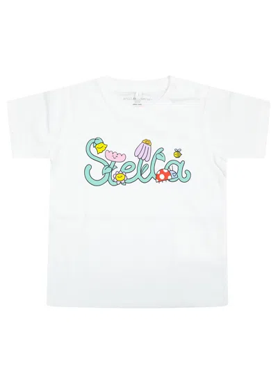 Stella Mccartney Mini Logo Floral Print T-shirt In Bianco