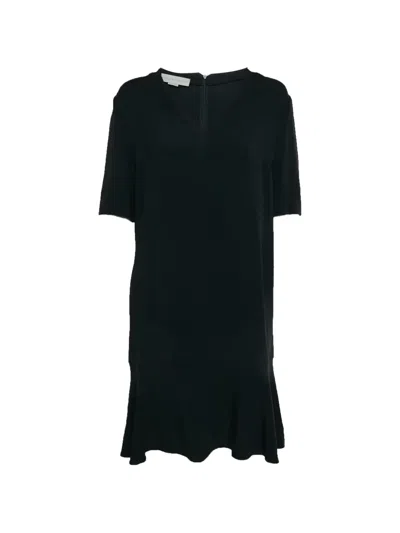 Pre-owned Stella Mccartney Mini Ruffle-hem Shift Dress In Black