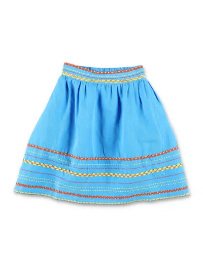 Stella Mccartney Kids Embroidered Linen-cotton Skirt In Blue
