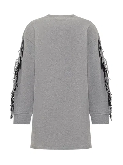 Stella Mccartney Mini Sweatshirt With Fringe In Grigio Medio Melange Chiaro